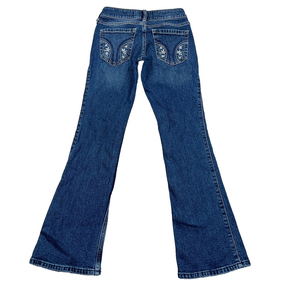 Hollister Jeans Women 00 24 Short Low Rise Bootcut Med Wash Faded Stretch